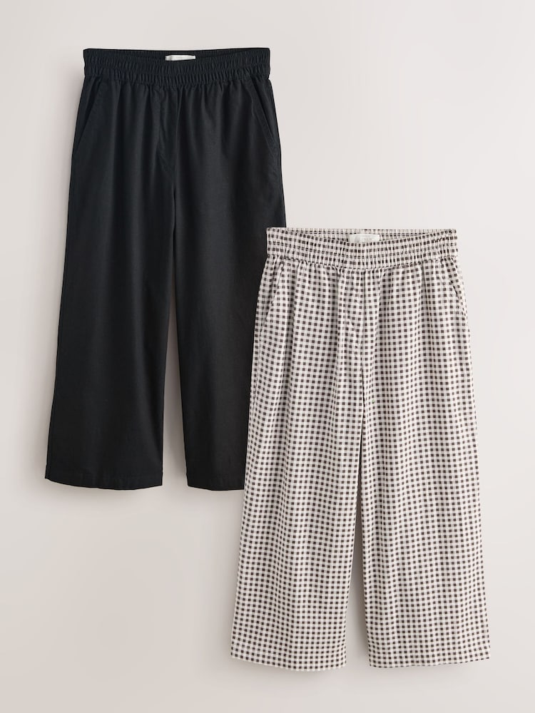Black/Chocolate Gingham - Stretch Linen Blend Culottes 2 Pack - תמונה 1 מתוך 9 Black/Chocolate Gingham - Stretch Linen Blend Culottes 2 Pack - תמונה 1 מתוך 9
