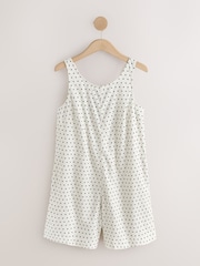 White/Black Spot Stretch Linen Blend Playsuit - Image 1 of 3