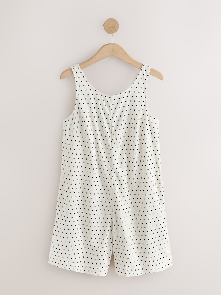 White/Black Spot Stretch Linen Blend Playsuit - Image 1 of 3