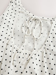 White/Black Spot Stretch Linen Blend Playsuit - Image 3 of 3