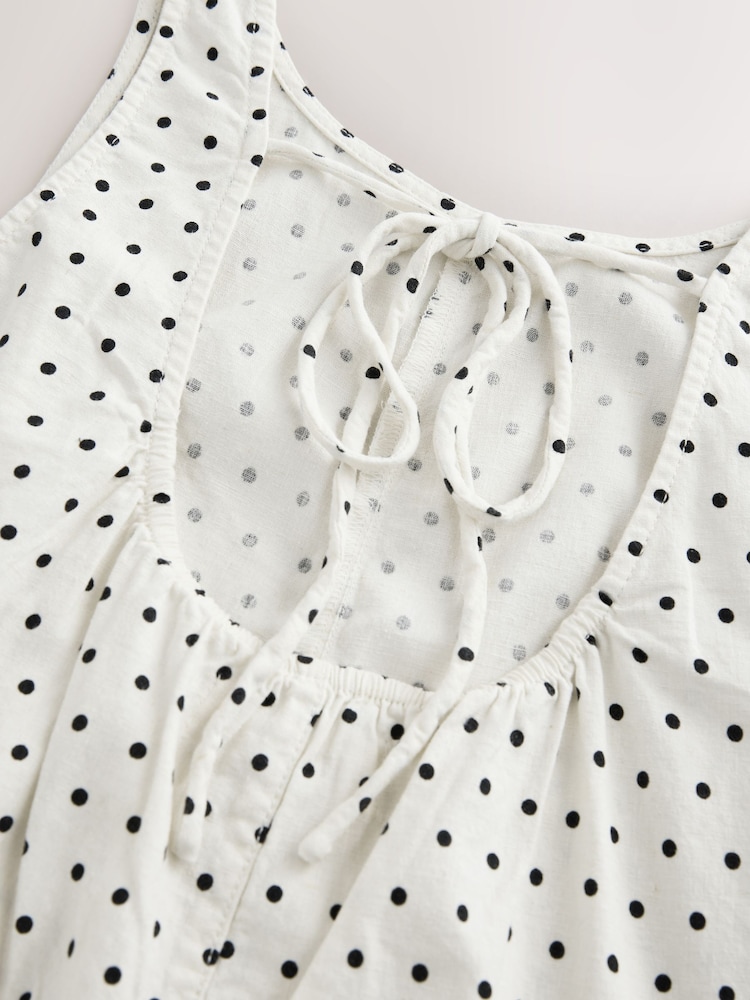 White/Black Spot Stretch Linen Blend Playsuit - Image 3 of 3