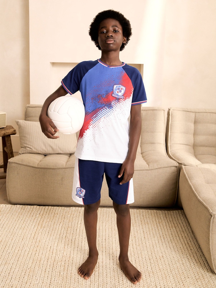 White/Blue/Red England - Single Short Football Pyjamas (4-14yrs) - Imagen 2 de 7 White/Blue/Red England - Single Short Football Pyjamas (4-14yrs) - Imagen 2 de 7