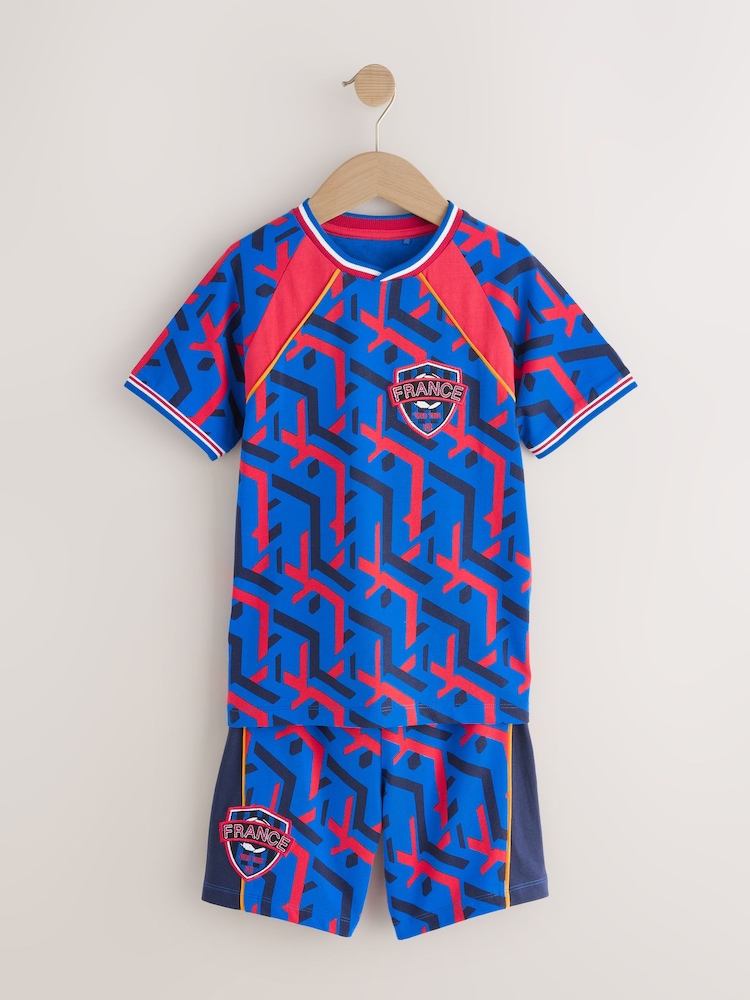 White/Blue/Red France Single Short Football Pyjamas (4-14yrs) - Image 1 of 4 White/Blue/Red France Single Short Football Pyjamas (4-14yrs) - Image 1 of 4