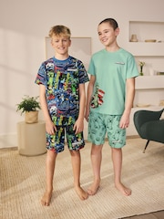 Green/Blue Minecraft Short Pyjamas 2 Pack (5-14yrs) - Image 1 of 13