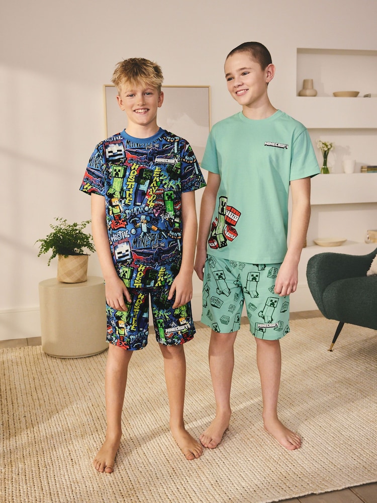 Green/Blue Minecraft Short Pyjamas 2 Pack (5-14yrs) - Image 1 of 13