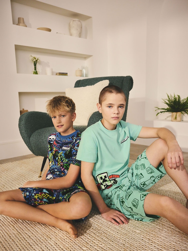 Green/Blue Minecraft Short Pyjamas 2 Pack (5-14yrs) - Image 2 of 13