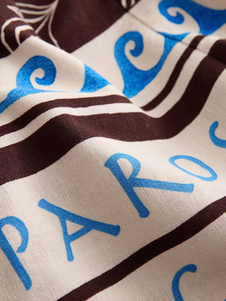 Brown/Blue Print Shorts with Linen - Image 2 of 3