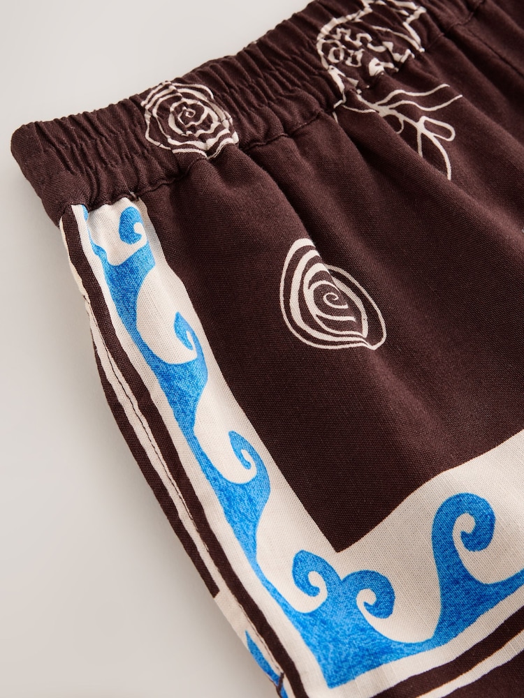 Brown/Blue Print Shorts with Linen - Image 3 of 3