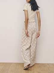 Neutre à pois - Pantalons Ample en Lin Blend à devant élégant - Image 6 sur 9