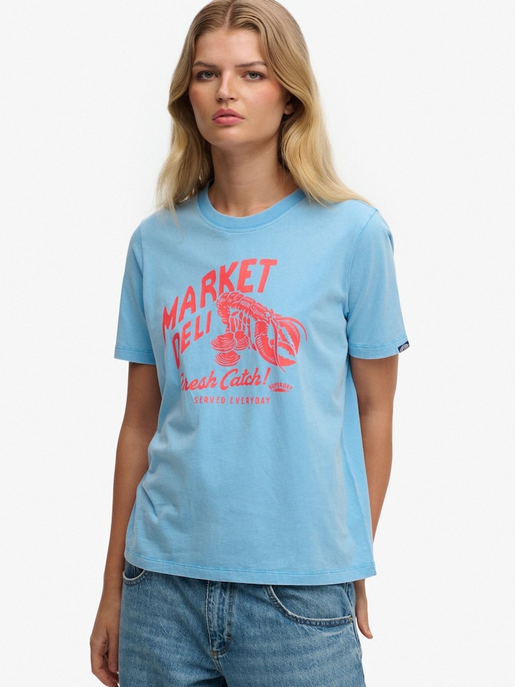 Superdry Blue Roadside Trade Relaxed T-Shirt - Image 1 of 5