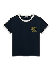 Superdry Navy Athletic Essentials Side Stripe Logo T-Shirt - Image 5 of 6