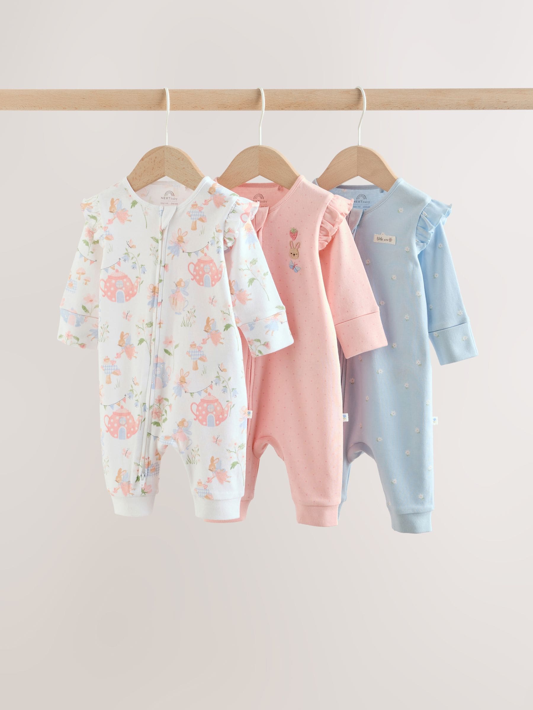 Multi - Two Way Zip Baby Sleepsuit 3 Pack (0mths-3yrs)