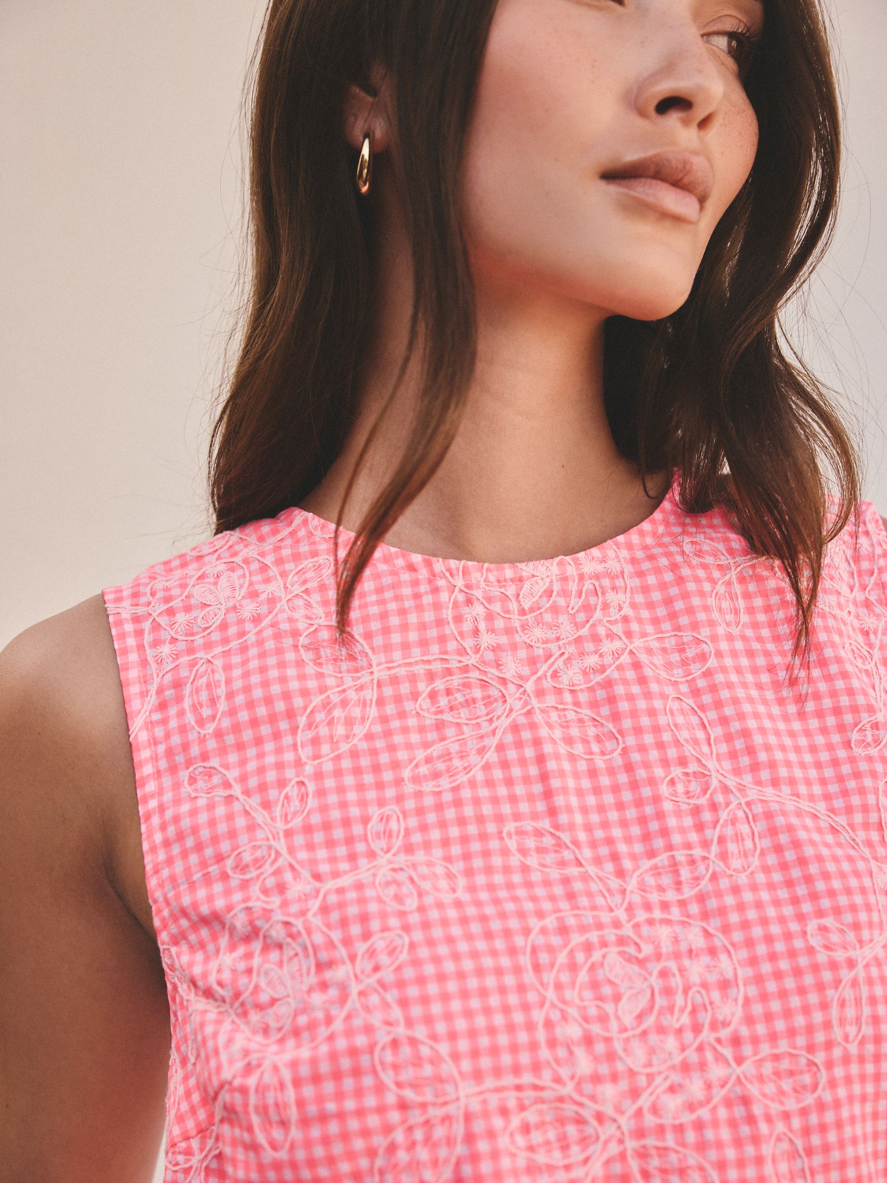 Buy Pink/White Gingham Top With Embroidery from Next USA