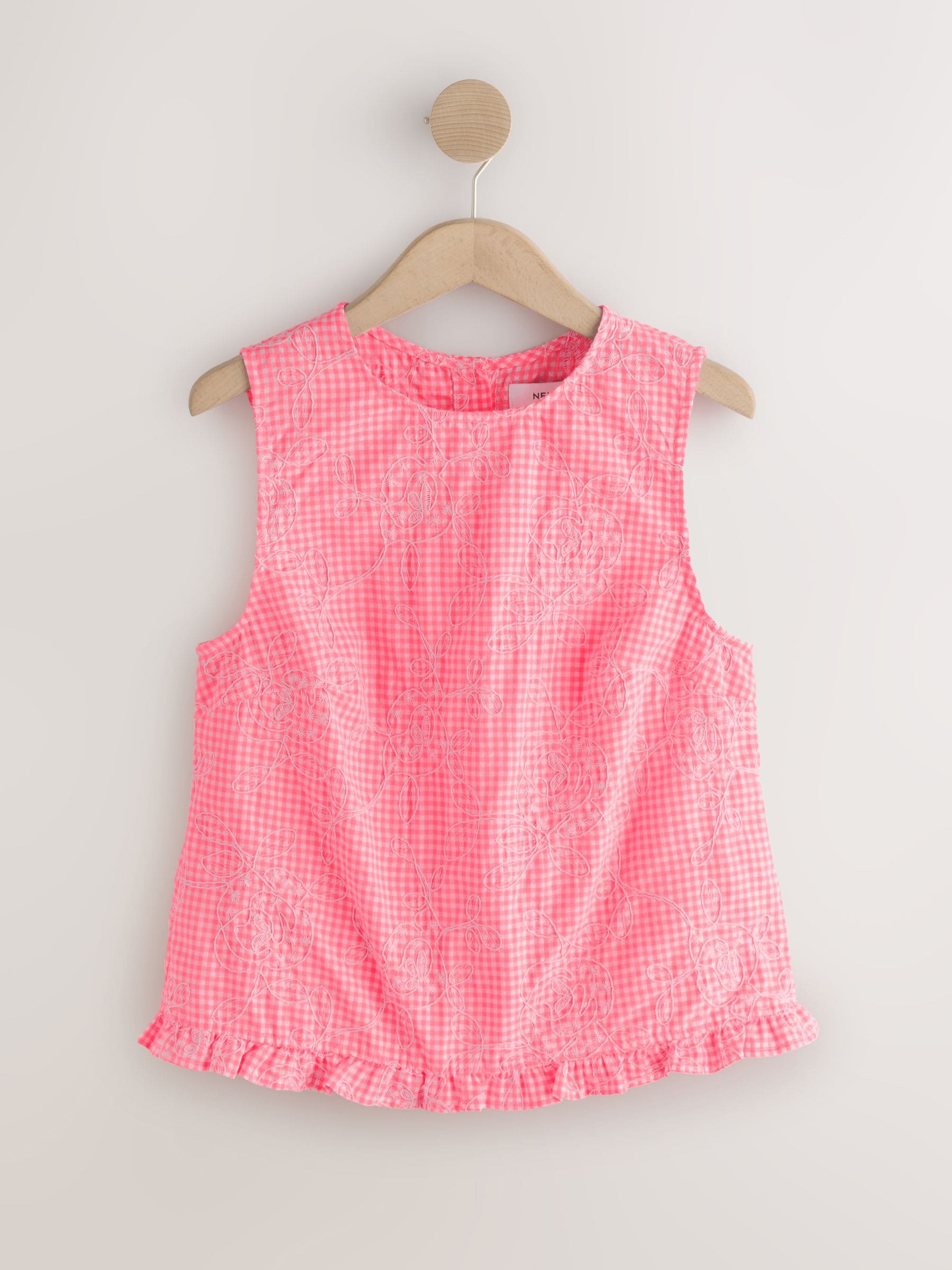 Buy Pink/White Gingham Top With Embroidery from Next USA