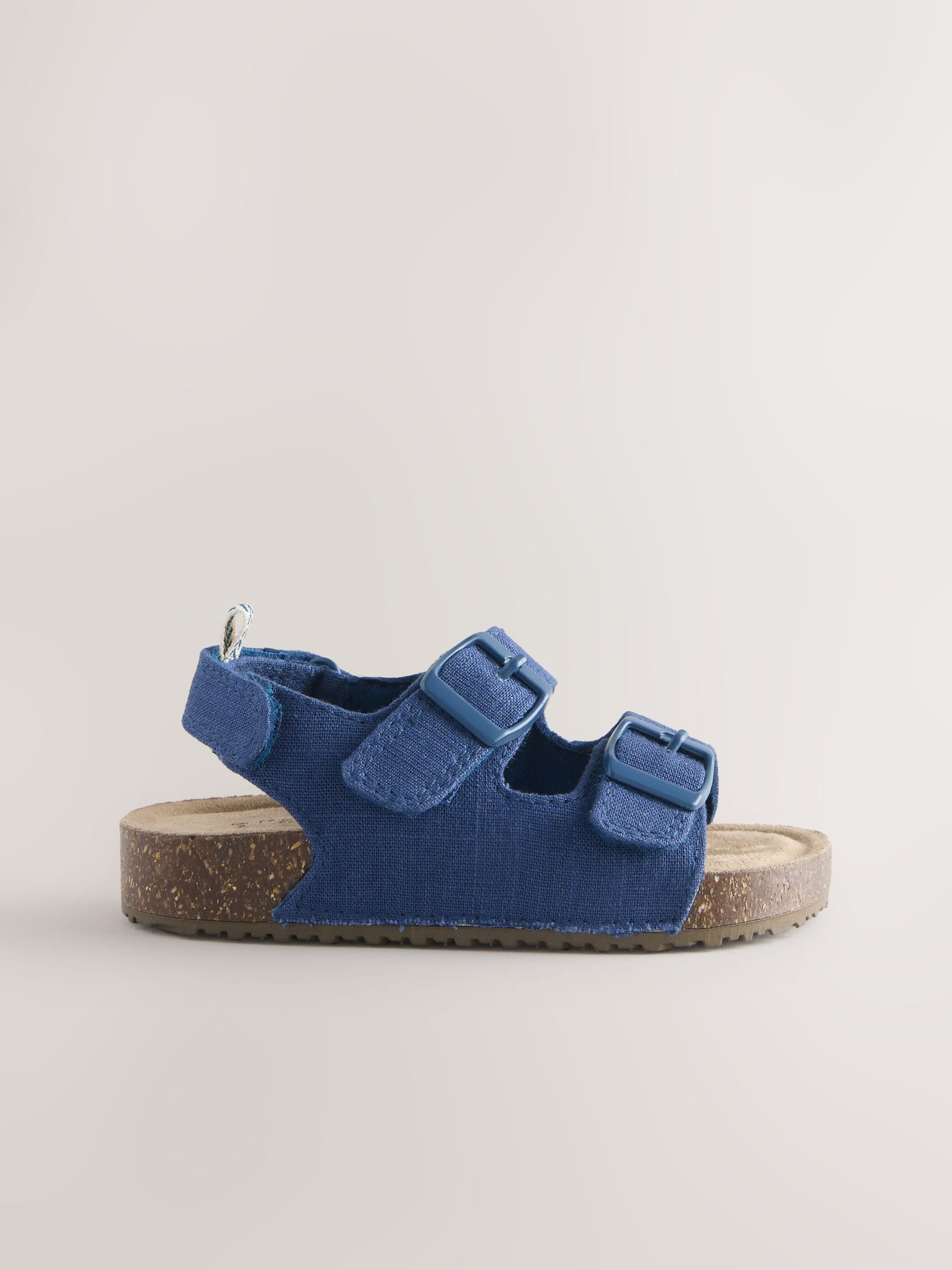 Buy Navy Linen Standard Fit (F) Double Buckle Cushioned Footbed