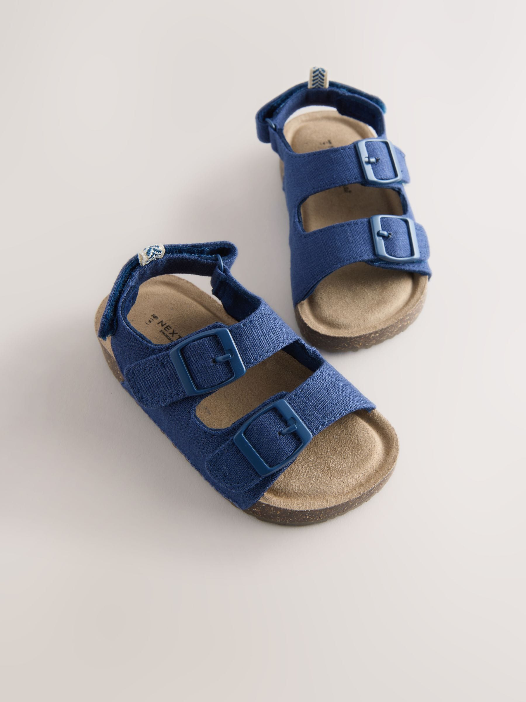 Buy Navy Linen Standard Fit (F) Double Buckle Cushioned Footbed