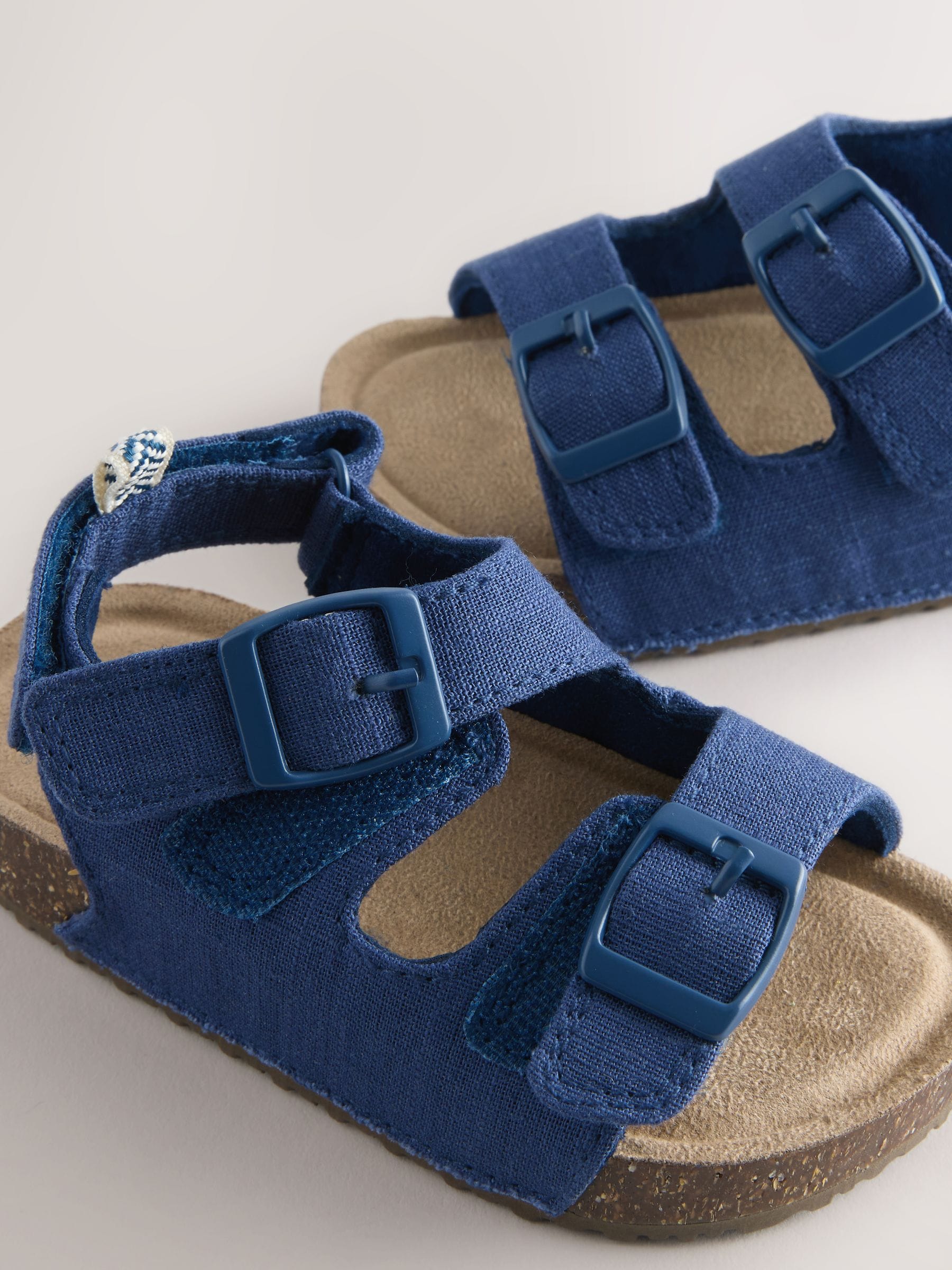Buy Navy Linen Standard Fit (F) Double Buckle Cushioned Footbed
