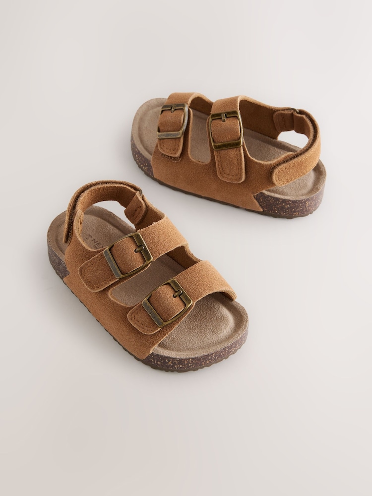 Tan Brown Standard Fit (F) Double Buckle Leather Sandals - Image 1 of 5