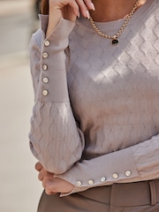 Sosandar Natural Textured Button Cuff Jumper - Image 3 of 5