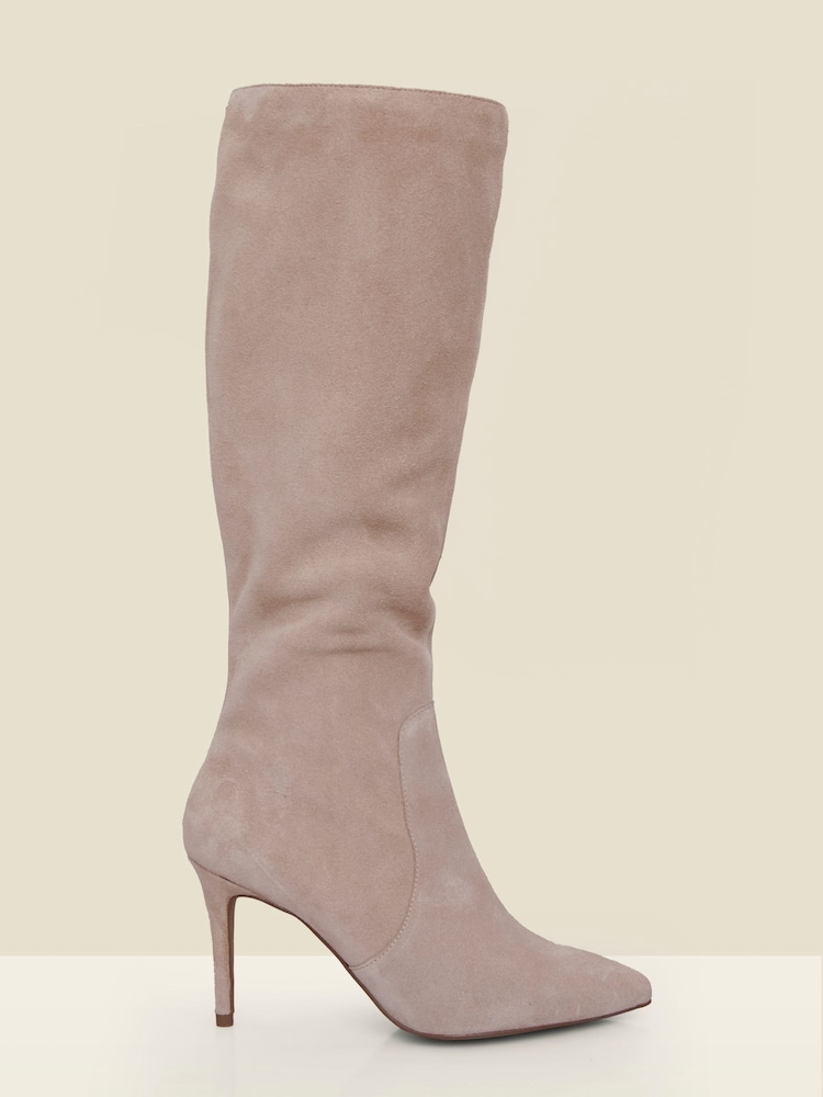 Sosandar Natural Suede Stiletto Knee High Boots - Image 1 of 4 Sosandar Natural Suede Stiletto Knee High Boots - Image 1 of 4