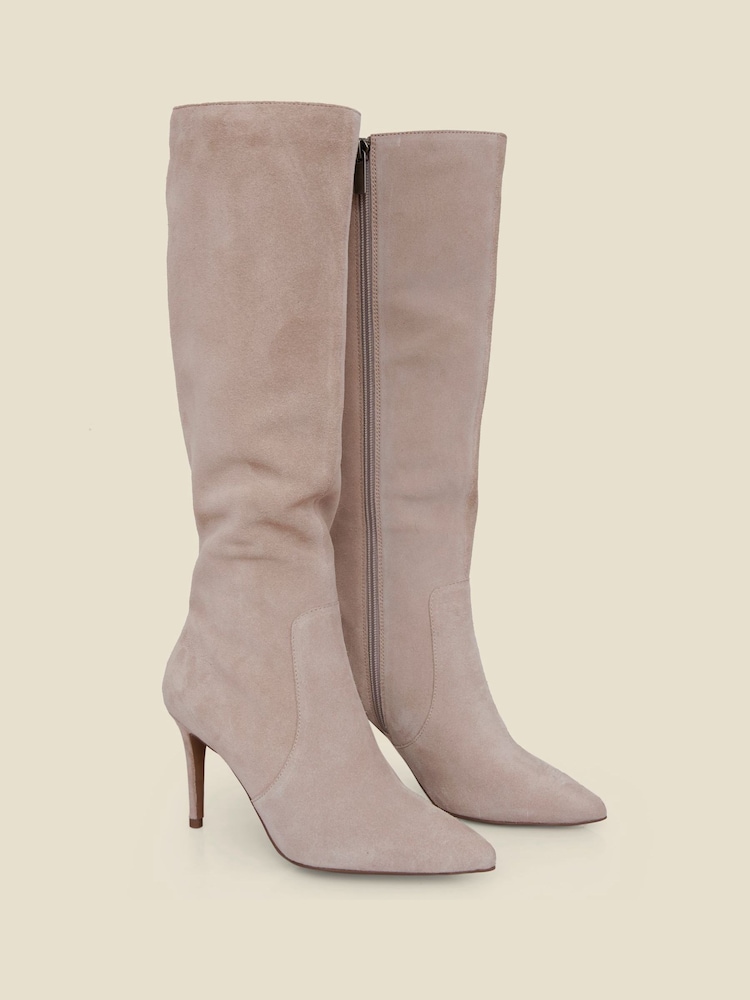 Sosandar Natural Suede Stiletto Knee High Boots - Image 2 of 4 Sosandar Natural Suede Stiletto Knee High Boots - Image 2 of 4