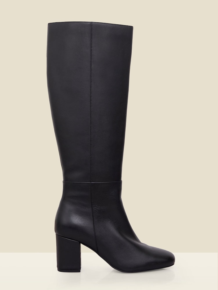 Sosandar Black Leather Heeled Knee High Boots - Image 1 of 5 Sosandar Black Leather Heeled Knee High Boots - Image 1 of 5