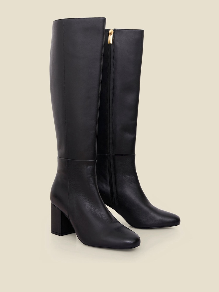 Sosandar Black Leather Heeled Knee High Boots - Image 2 of 5 Sosandar Black Leather Heeled Knee High Boots - Image 2 of 5