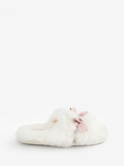 Boux Avenue Plush Bow Mix Slipper White Sliders - Image 1 of 1