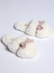 Boux Avenue Plush Bow Mix Slipper White Sliders - Image 2 of 5