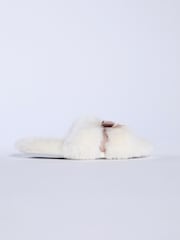 Boux Avenue Plush Bow Mix Slipper White Sliders - Image 3 of 5