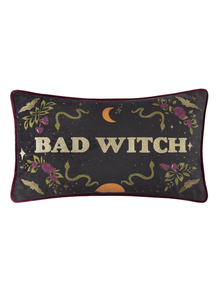 Furn Black Magic Bad Witch Piped Velvet Cushion - Image 1 of 3 Furn Black Magic Bad Witch Piped Velvet Cushion - Image 1 of 3