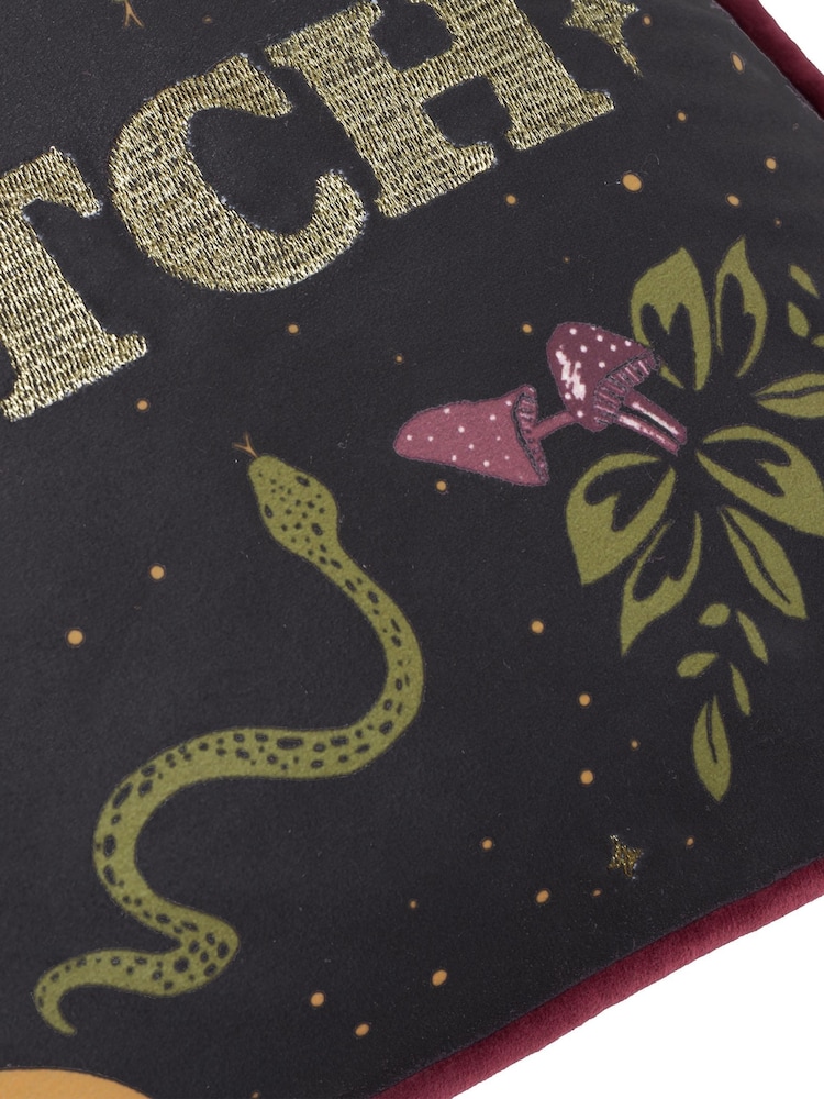 Furn Black Magic Bad Witch Piped Velvet Cushion - Image 3 of 3