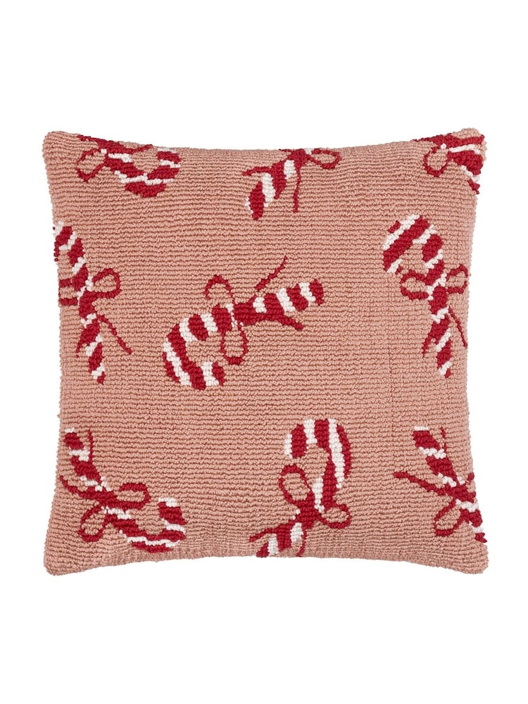 Furn Pink Red Candy Canes Tufted Cushion - Image 1 of 4