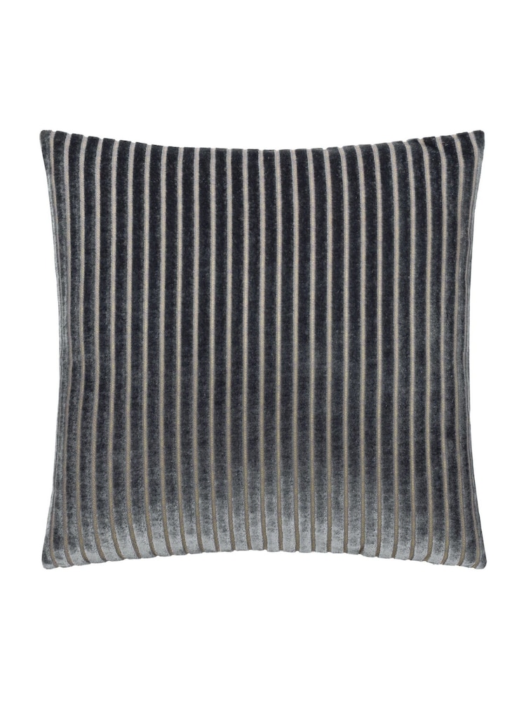 Paoletti Charcoal Savoy Stripe Velvet Cushion - Image 1 of 4 Paoletti Charcoal Savoy Stripe Velvet Cushion - Image 1 of 4