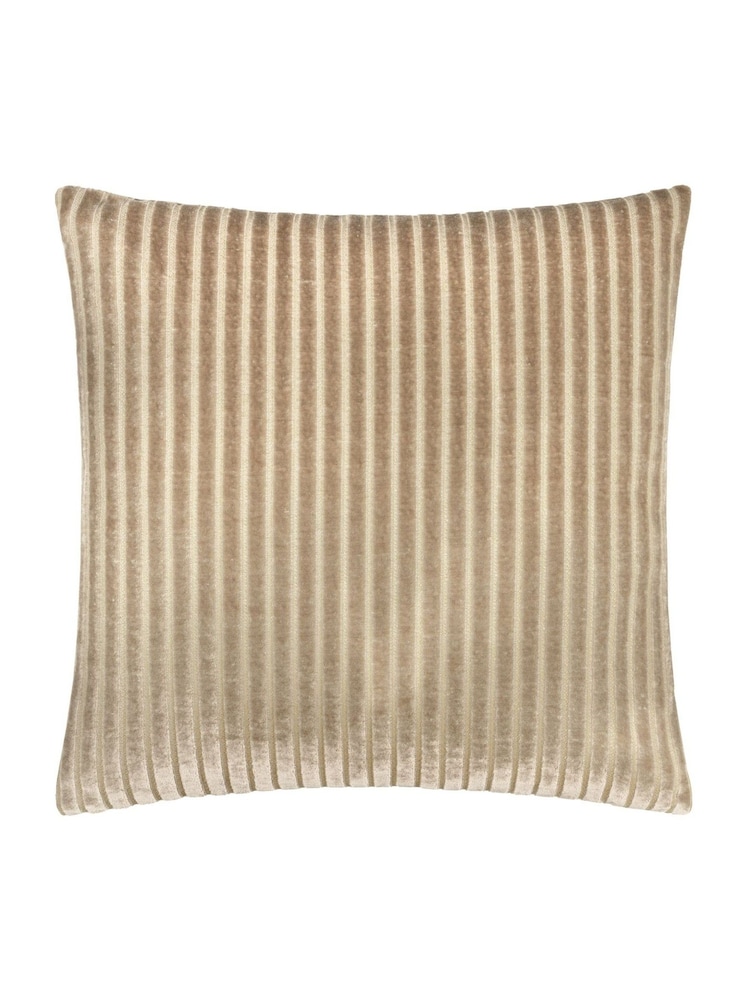 Paoletti Mink Savoy Stripe Velvet Cushion - Image 1 of 4 Paoletti Mink Savoy Stripe Velvet Cushion - Image 1 of 4