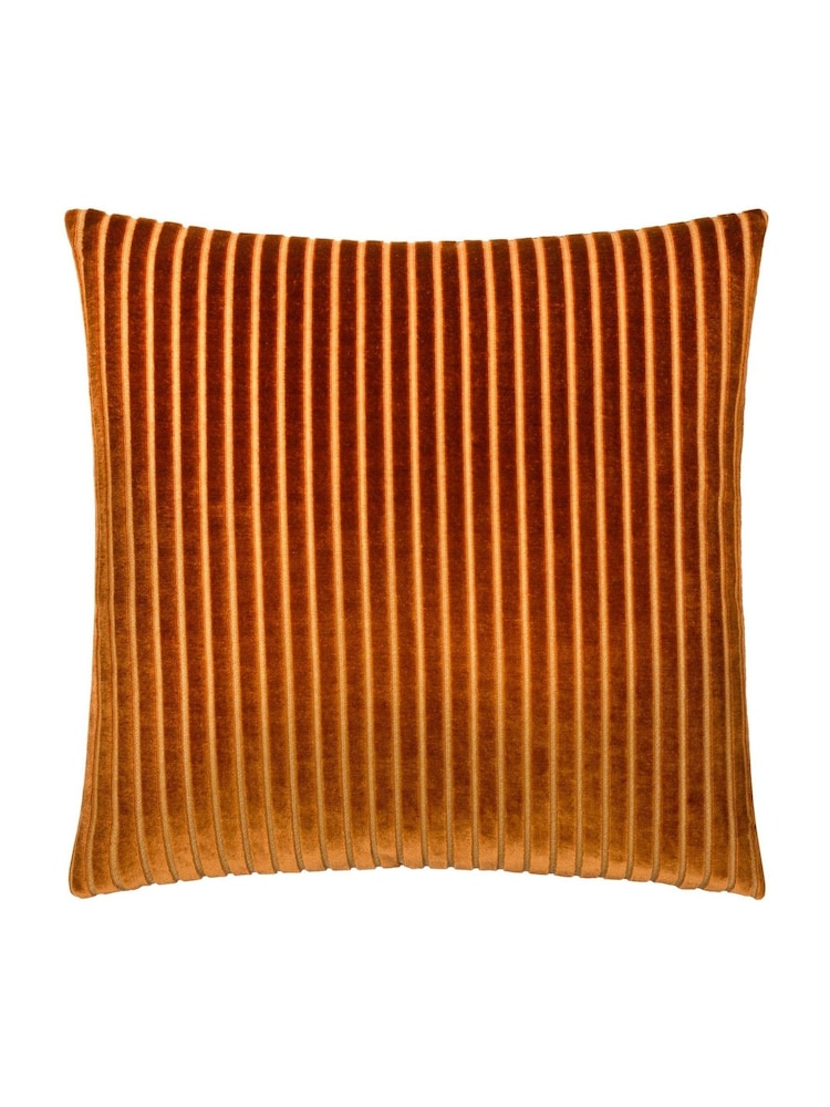 Paoletti Brick Savoy Stripe Velvet Cushion - Image 1 of 4 Paoletti Brick Savoy Stripe Velvet Cushion - Image 1 of 4