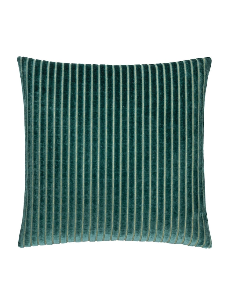 Paoletti Teal Savoy Stripe Velvet Cushion - Image 1 of 4 Paoletti Teal Savoy Stripe Velvet Cushion - Image 1 of 4