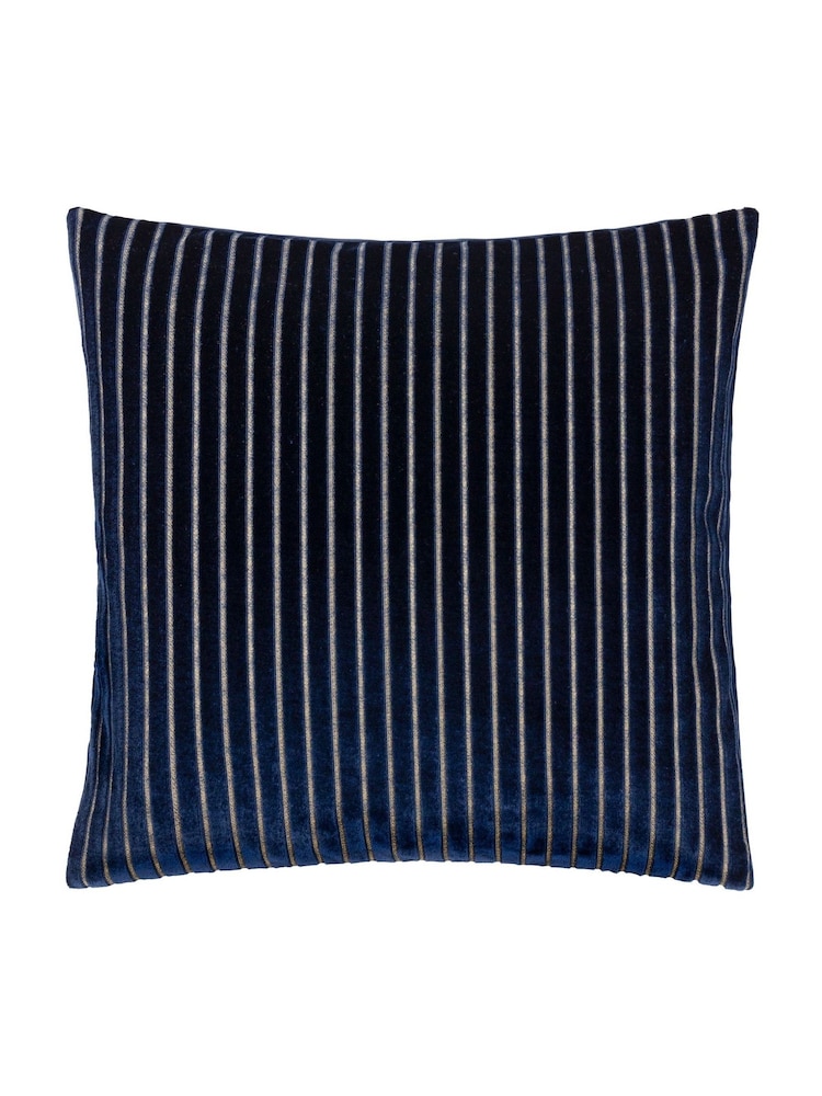 Paoletti Navy Savoy Stripe Velvet Cushion - Image 1 of 4 Paoletti Navy Savoy Stripe Velvet Cushion - Image 1 of 4