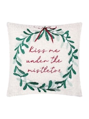 Furn Multicolour Mistletoe Wreath Embroidered Cushion - Image 1 of 4