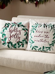 Furn Multicolour Christmas Mistletoe Wreath Embroidered Cushion - Image 6 of 6