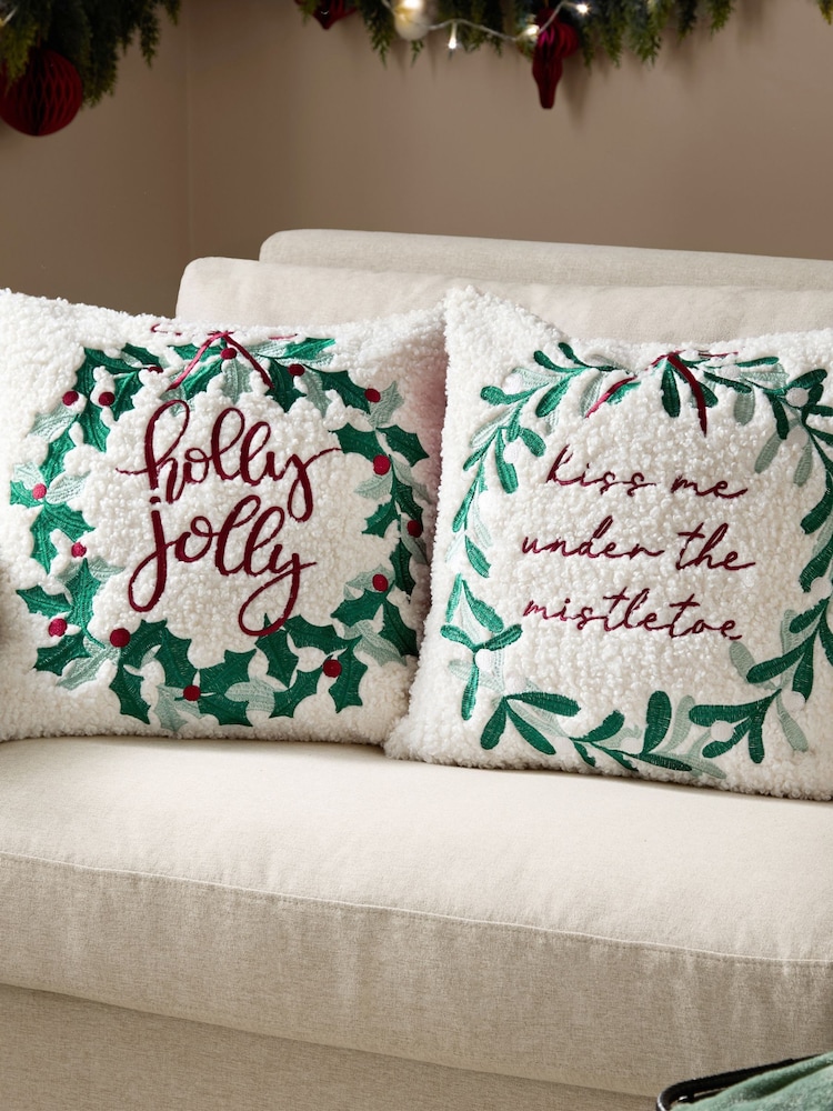 Furn Multicolour Christmas Mistletoe Wreath Embroidered Cushion - Image 6 of 6
