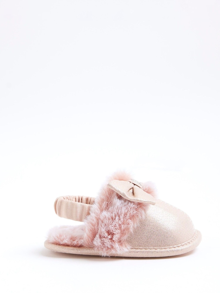 River Island Fur Bow Glam Slippers - Bild 1 von 5