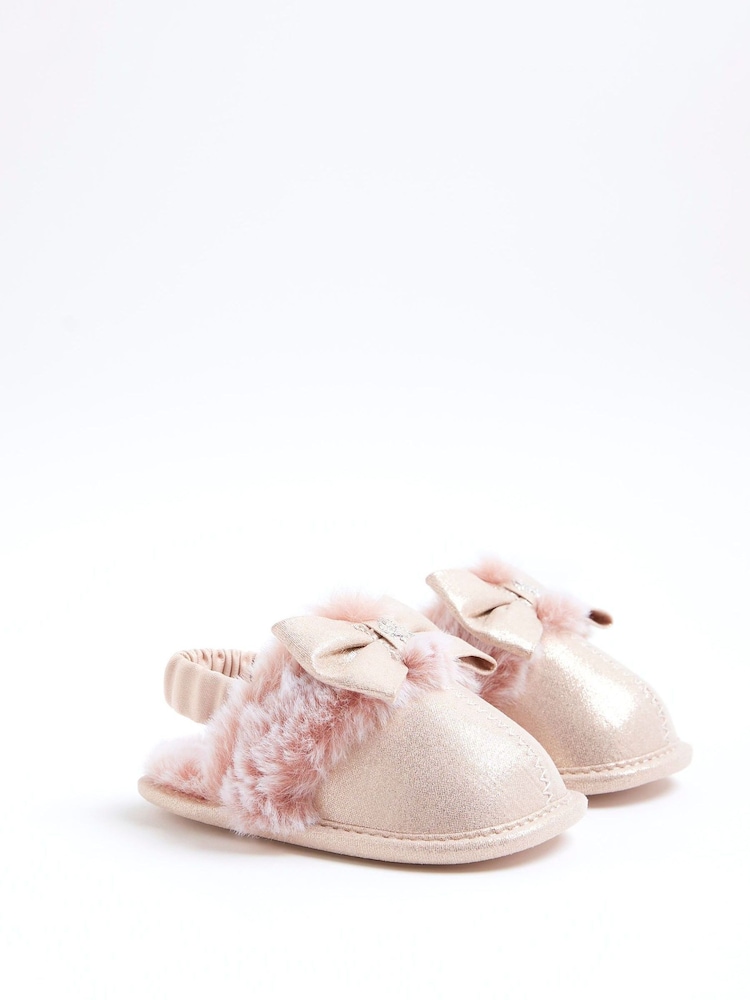 River Island Fur Bow Glam Slippers - Bild 2 von 5