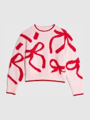 River Island Pink Fluffy Bow Jumper - Image 1 of 4