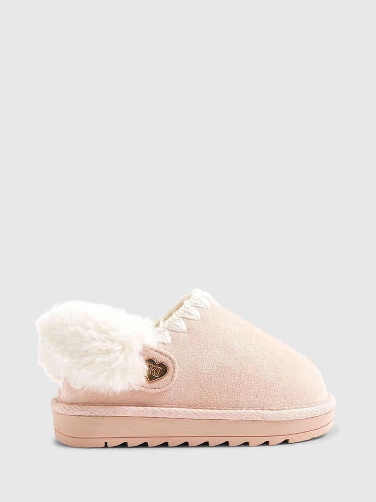River Island Pink Fur Strap Whipstch Slippers - Image 1 of 5