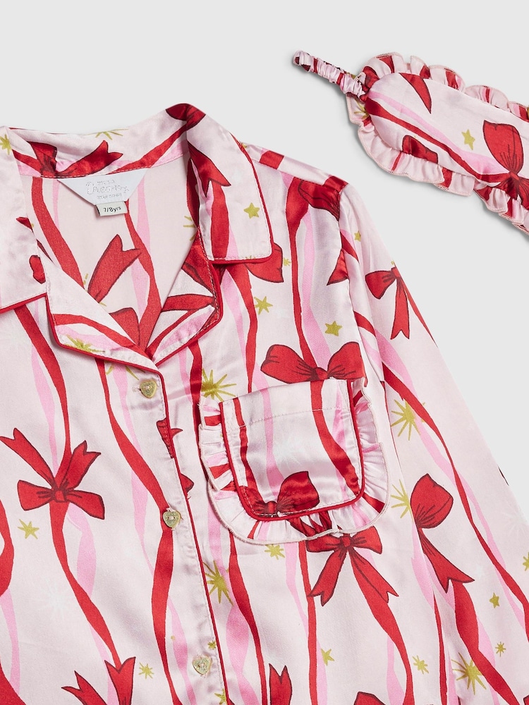 River Island Pink Bow Print Satin Pyjamas - Image 5 of 5