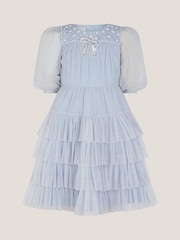 Monsoon Long Sleeve Bow Beaded Ruffle Dress - Bild 1 von 3