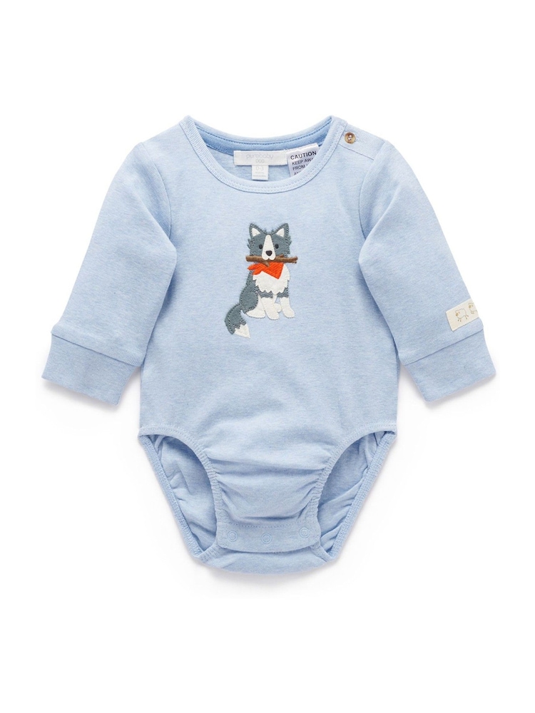 Purebaby Blue Appliqué Bodysuit - Image 1 of 5 Purebaby Blue Appliqué Bodysuit - Image 1 of 5