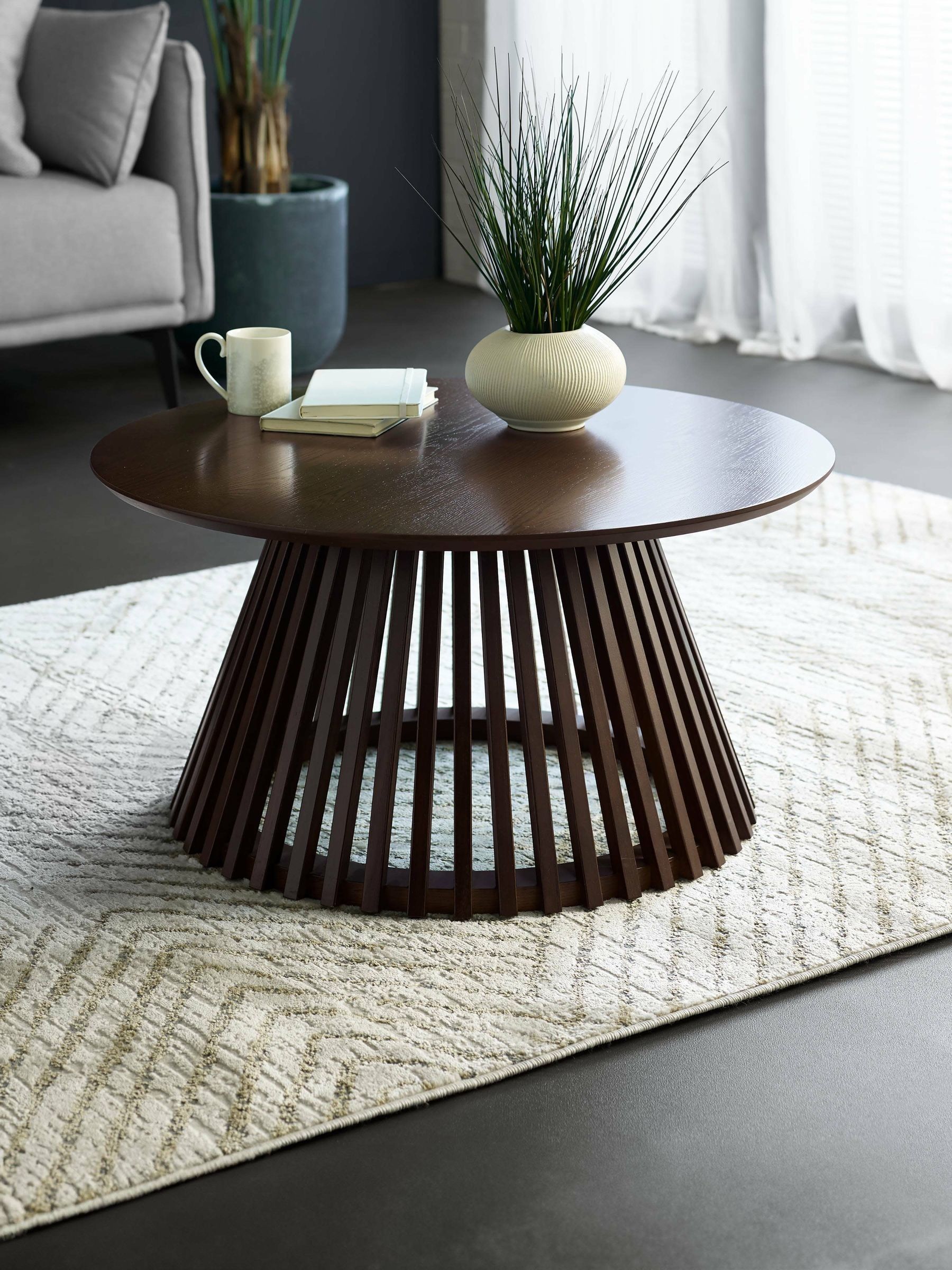 Ollie Oak Round Coffee Table Dark Julian Bowen - Image 4