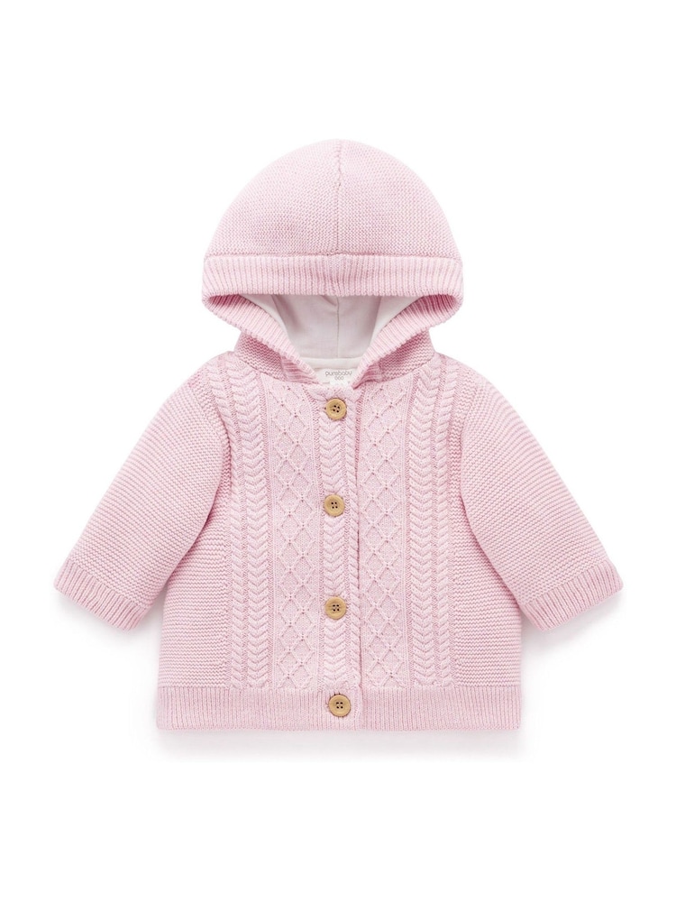 Purebaby Pink Cable Padded Jacket - Image 1 of 4 Purebaby Pink Cable Padded Jacket - Image 1 of 4